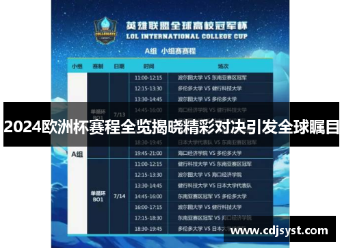 2024欧洲杯赛程全览揭晓精彩对决引发全球瞩目
